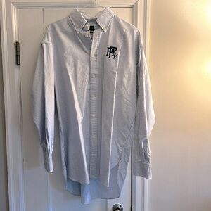 Ralph Lauren blue and white ticking stripe oxford shirt, Size Med.